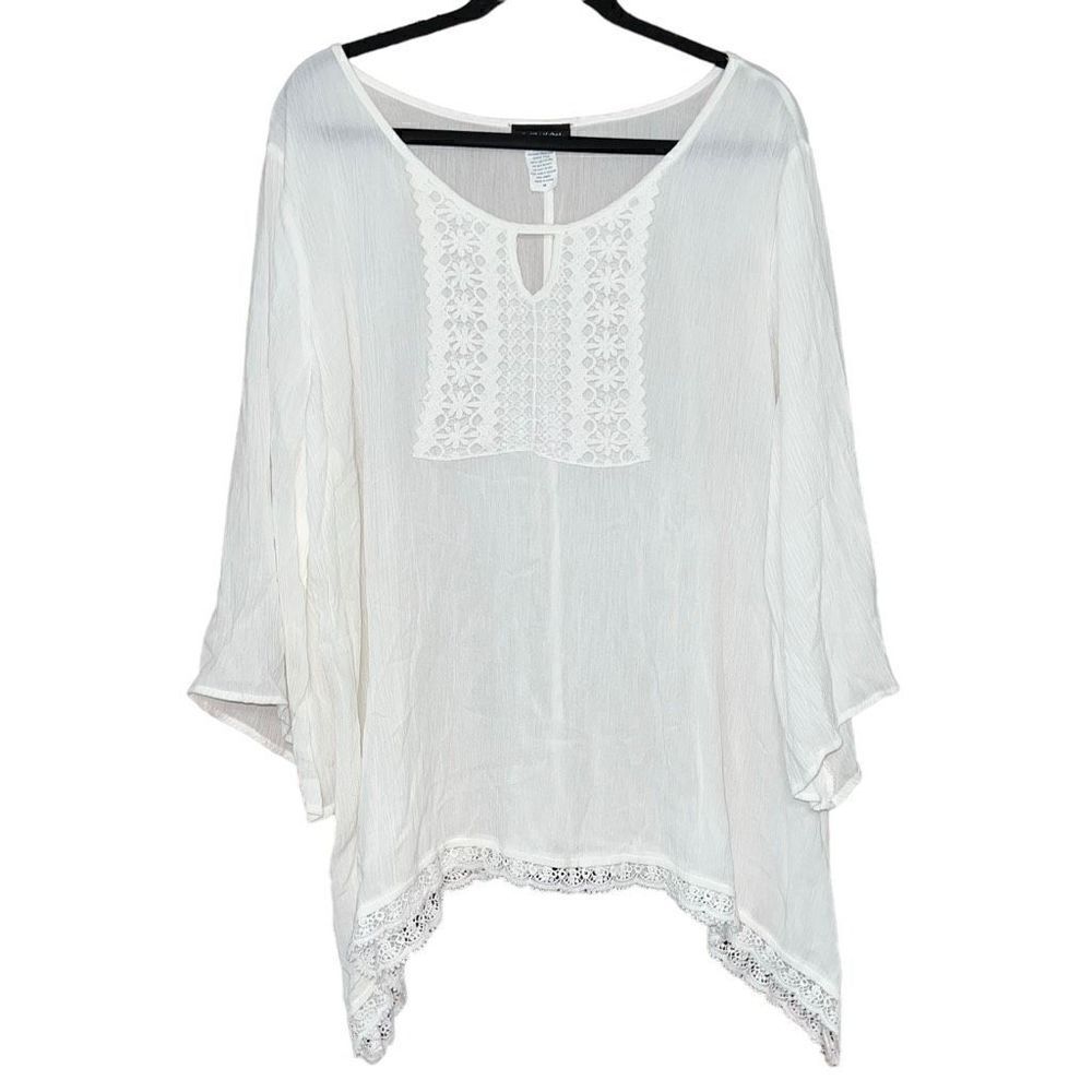 GRAYSON Cream 3/4 Sleeve Blouse W/ Lace Embellishments Size 2X